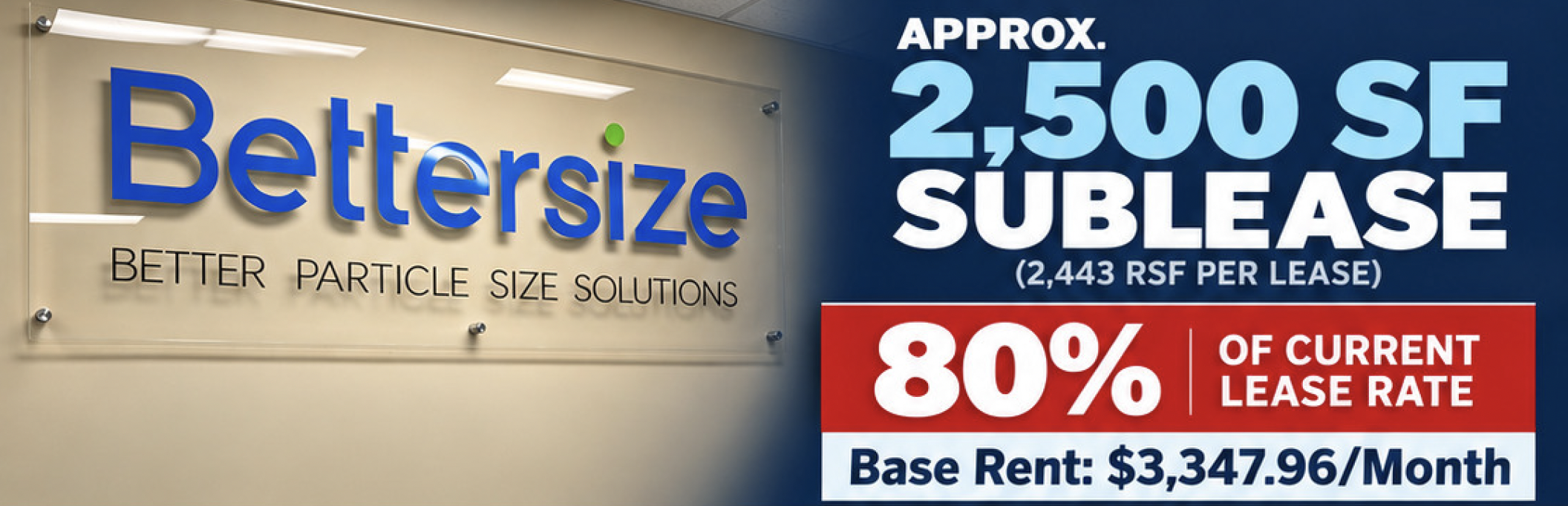 Modern office, laboratory, and flex space available for sublease at 106 Apple Street in Tinton Falls, New Jersey, featuring private offices, conference room, lab workspace, kitchenette, and storage areas.